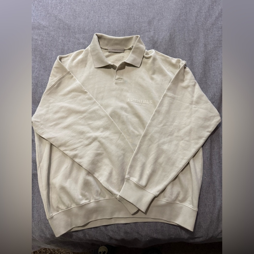 NWOT Essentials Light Beige Polo Sweatshirt! Size M but runs between L/XL